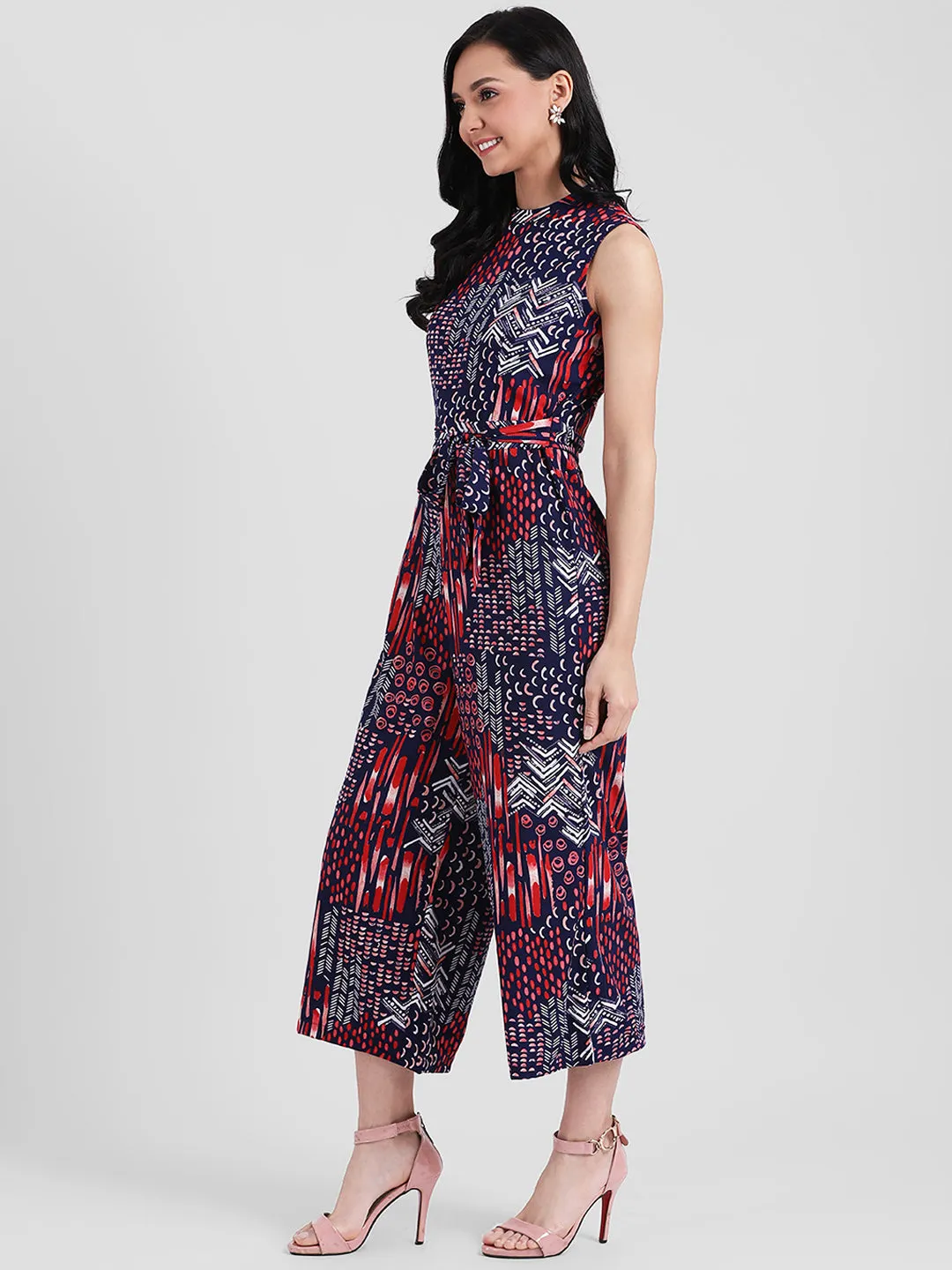 Blue Printed Basic Jumpsuit