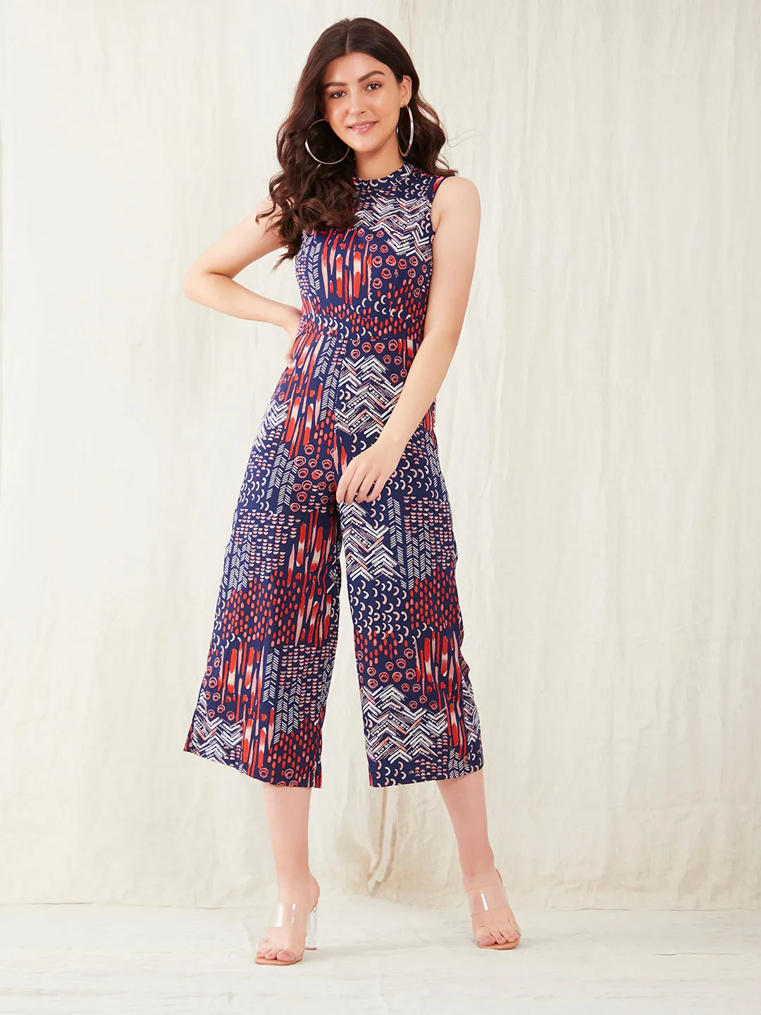Blue Printed Basic Jumpsuit