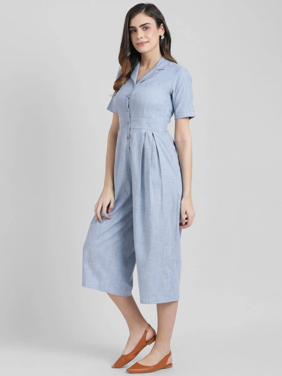 Blue Solid Basic Jumpsuit