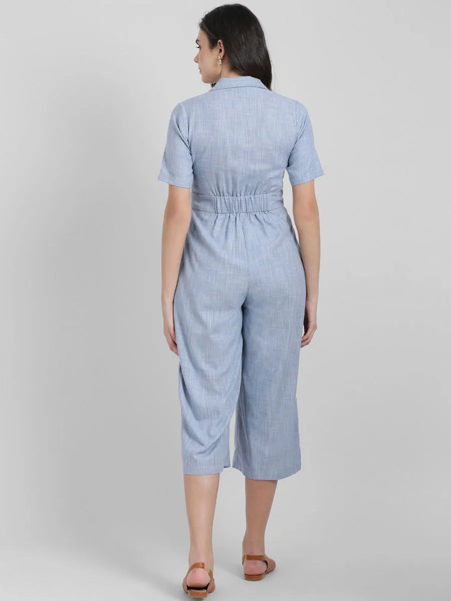 Blue Solid Basic Jumpsuit