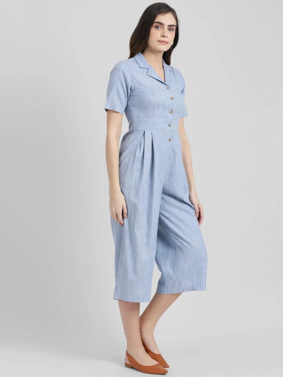 Blue Solid Basic Jumpsuit