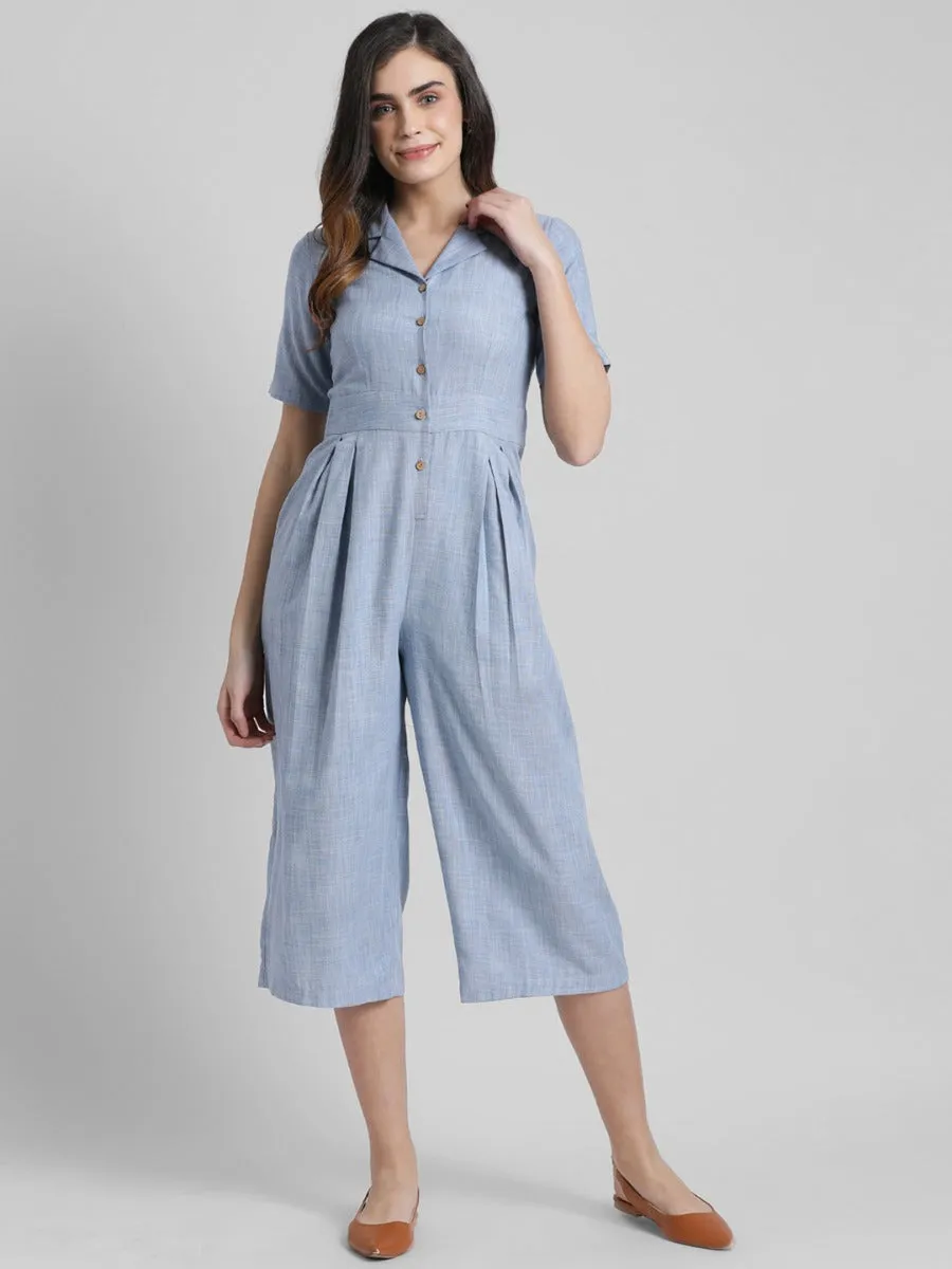 Blue Solid Basic Jumpsuit