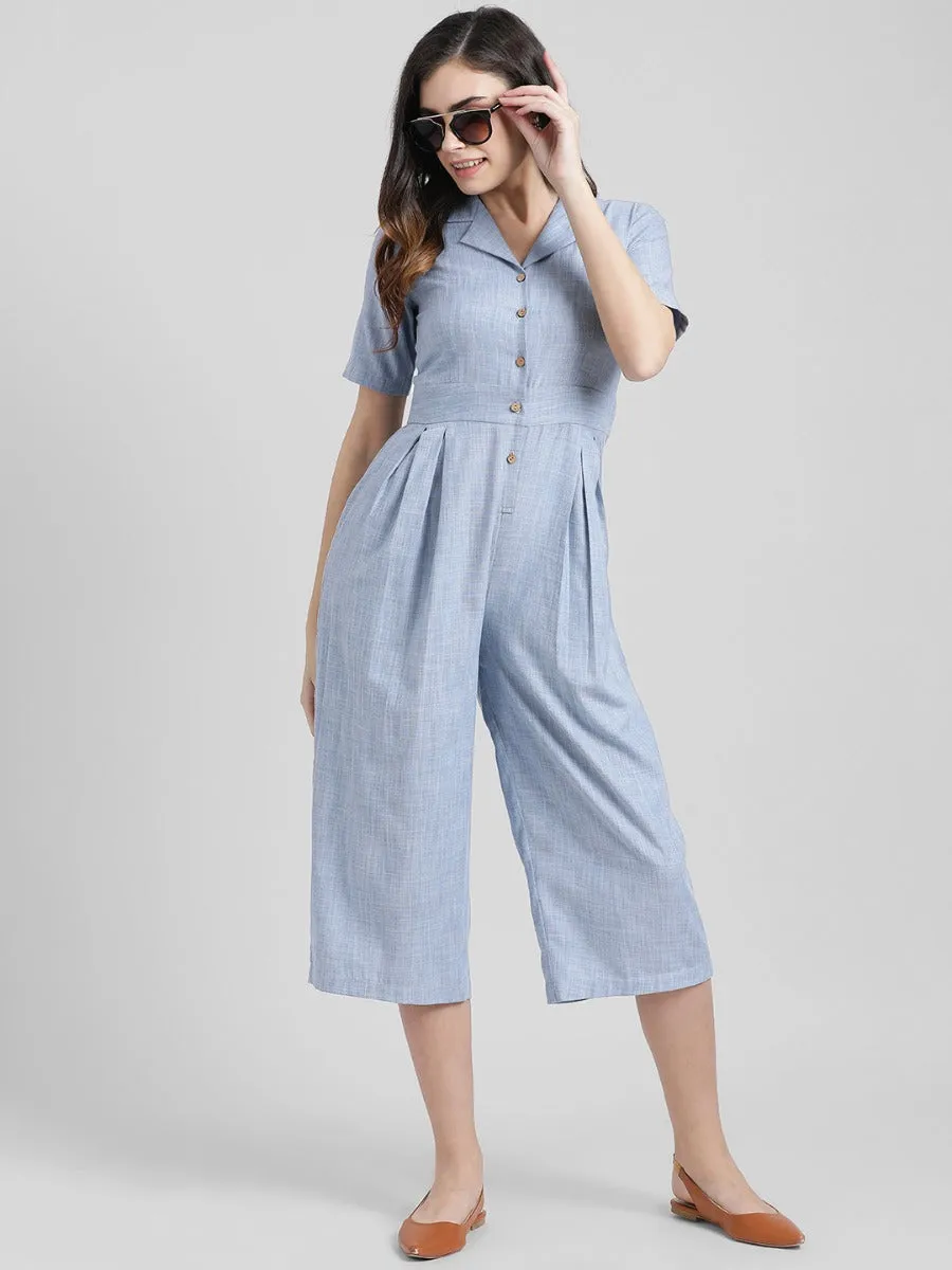 Blue Solid Basic Jumpsuit
