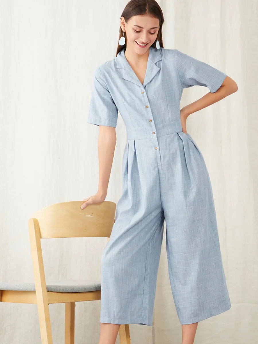 Blue Solid Basic Jumpsuit
