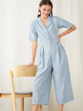 Blue Solid Basic Jumpsuit
