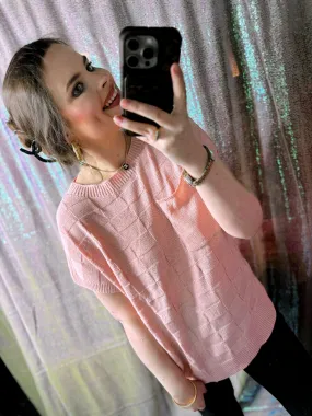 Blush Textured Checkered Short Sleeve Sweater