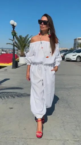 BOHEMY White Off Shoulders Jumpsuit
