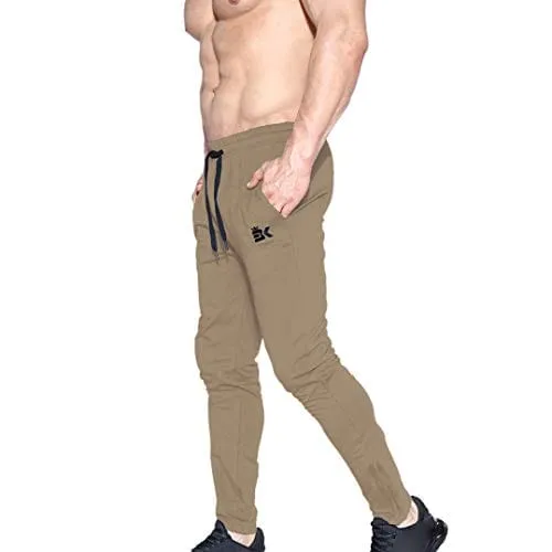 BROKIG Mens Zip Joggers Pants - Casual Gym Workout Track Pants Comfortable Slim Fit Tapered Sweatpants with Pockets (Small, Beige)