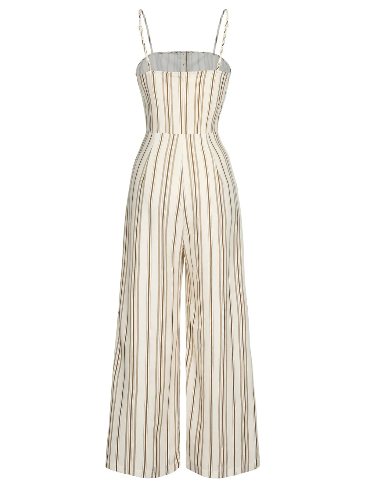 Brown 1930s Stripes Spaghetti Straps Jumpsuit