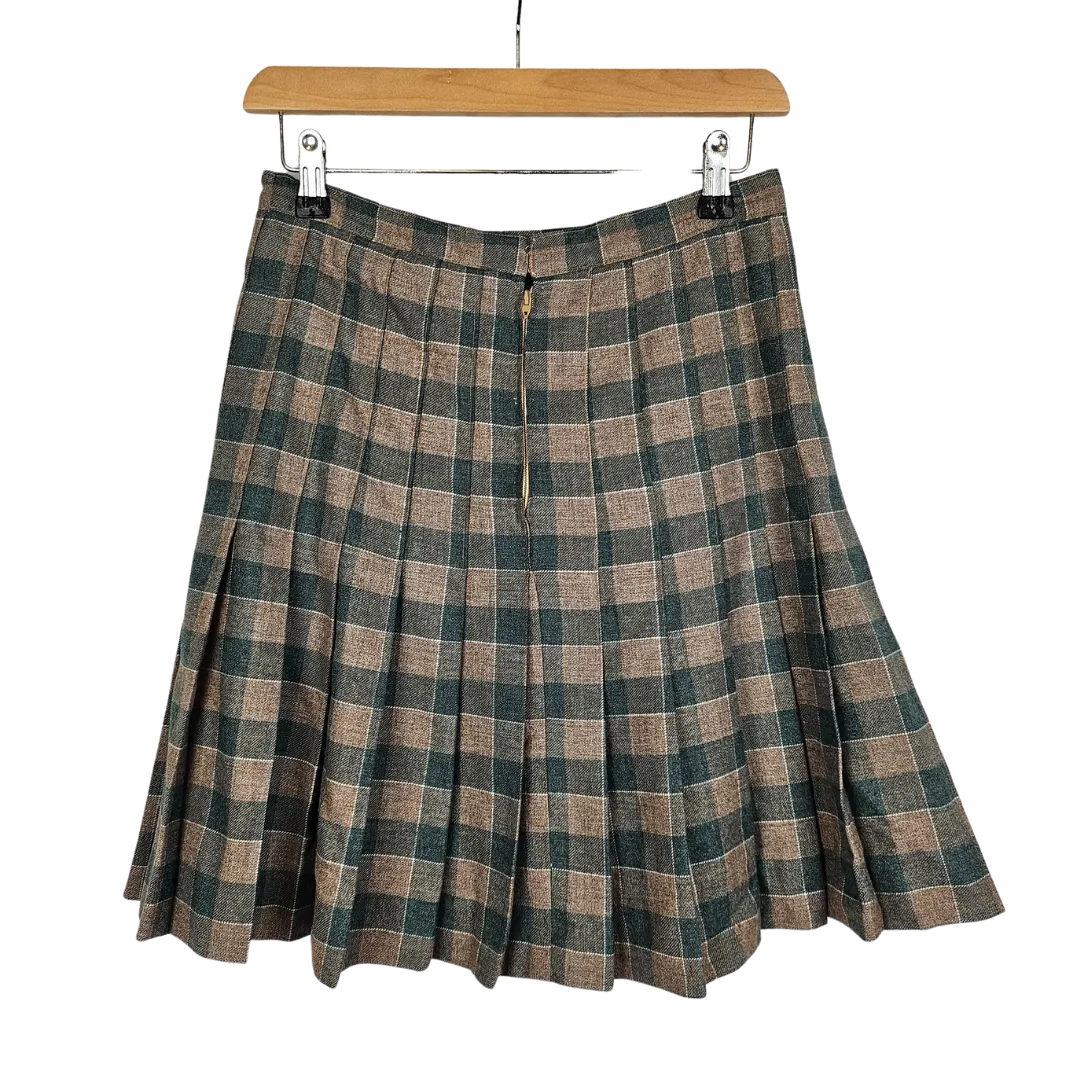 Brown and Green Check Pleated Skirt - 10
