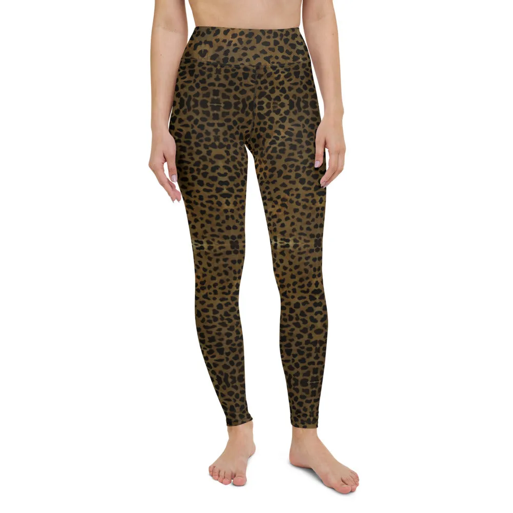 Brown Cheetah Print Yoga Leggings, Animal Print Best Designer Women's Long Yoga Pants - Made in USA/EU