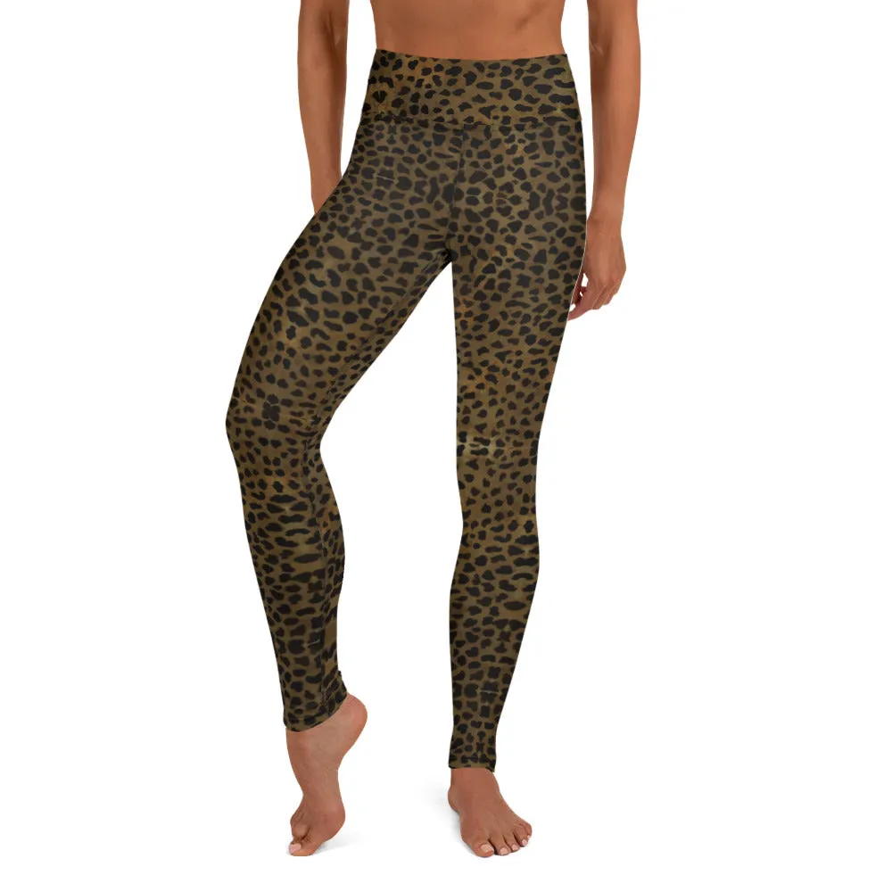 Brown Cheetah Print Yoga Leggings, Animal Print Best Designer Women's Long Yoga Pants - Made in USA/EU