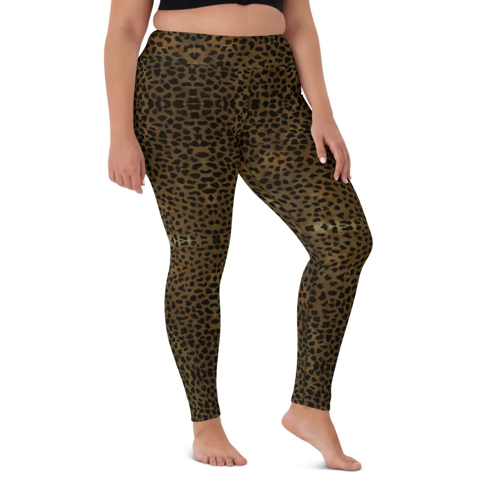 Brown Cheetah Print Yoga Leggings, Animal Print Best Designer Women's Long Yoga Pants - Made in USA/EU