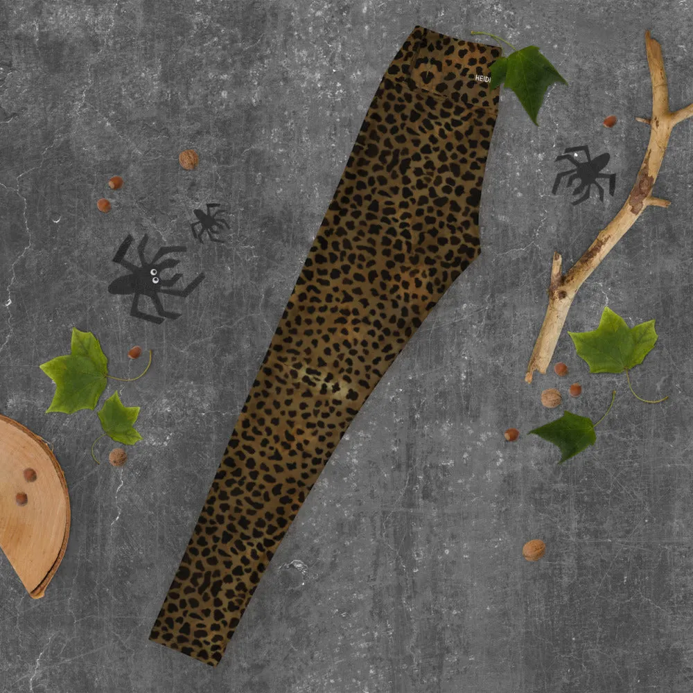Brown Cheetah Print Yoga Leggings, Animal Print Best Designer Women's Long Yoga Pants - Made in USA/EU