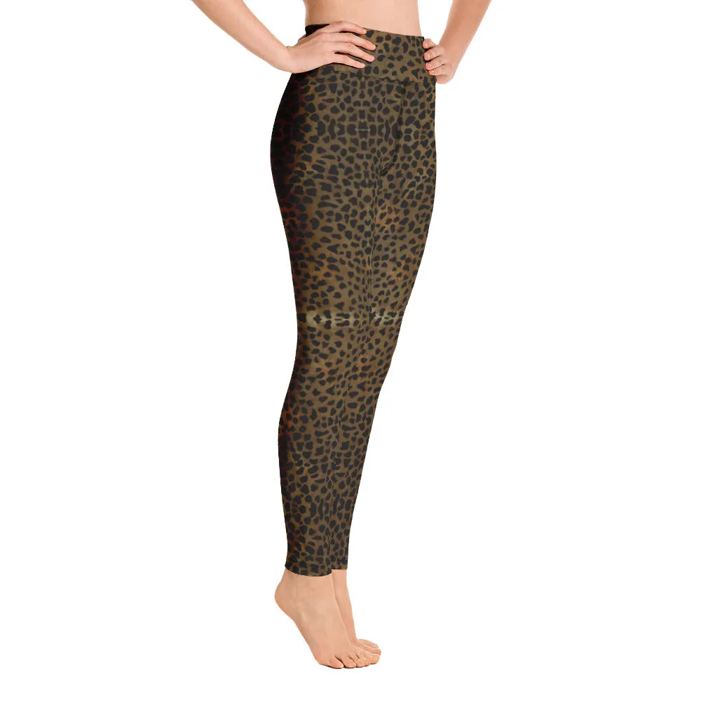 Brown Cheetah Print Yoga Leggings, Animal Print Best Designer Women's Long Yoga Pants - Made in USA/EU