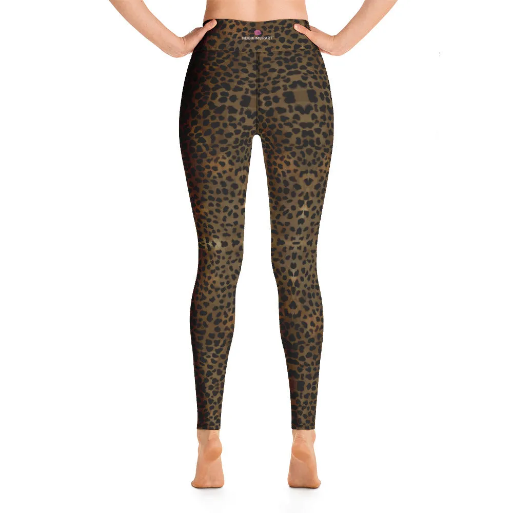 Brown Cheetah Print Yoga Leggings, Animal Print Best Designer Women's Long Yoga Pants - Made in USA/EU