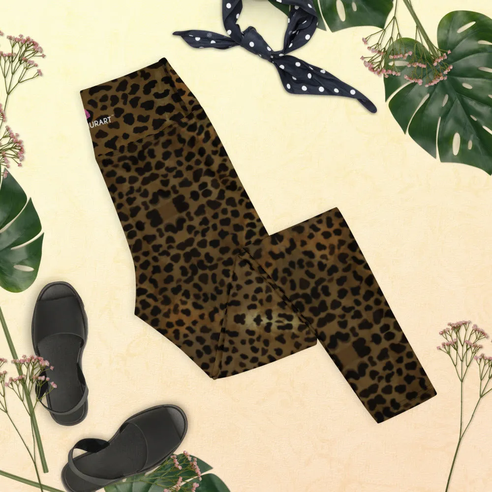 Brown Cheetah Print Yoga Leggings, Animal Print Best Designer Women's Long Yoga Pants - Made in USA/EU