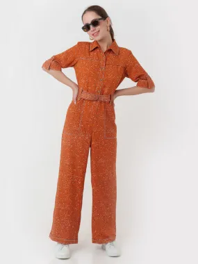 Brown Printed Regular Jumpsuit