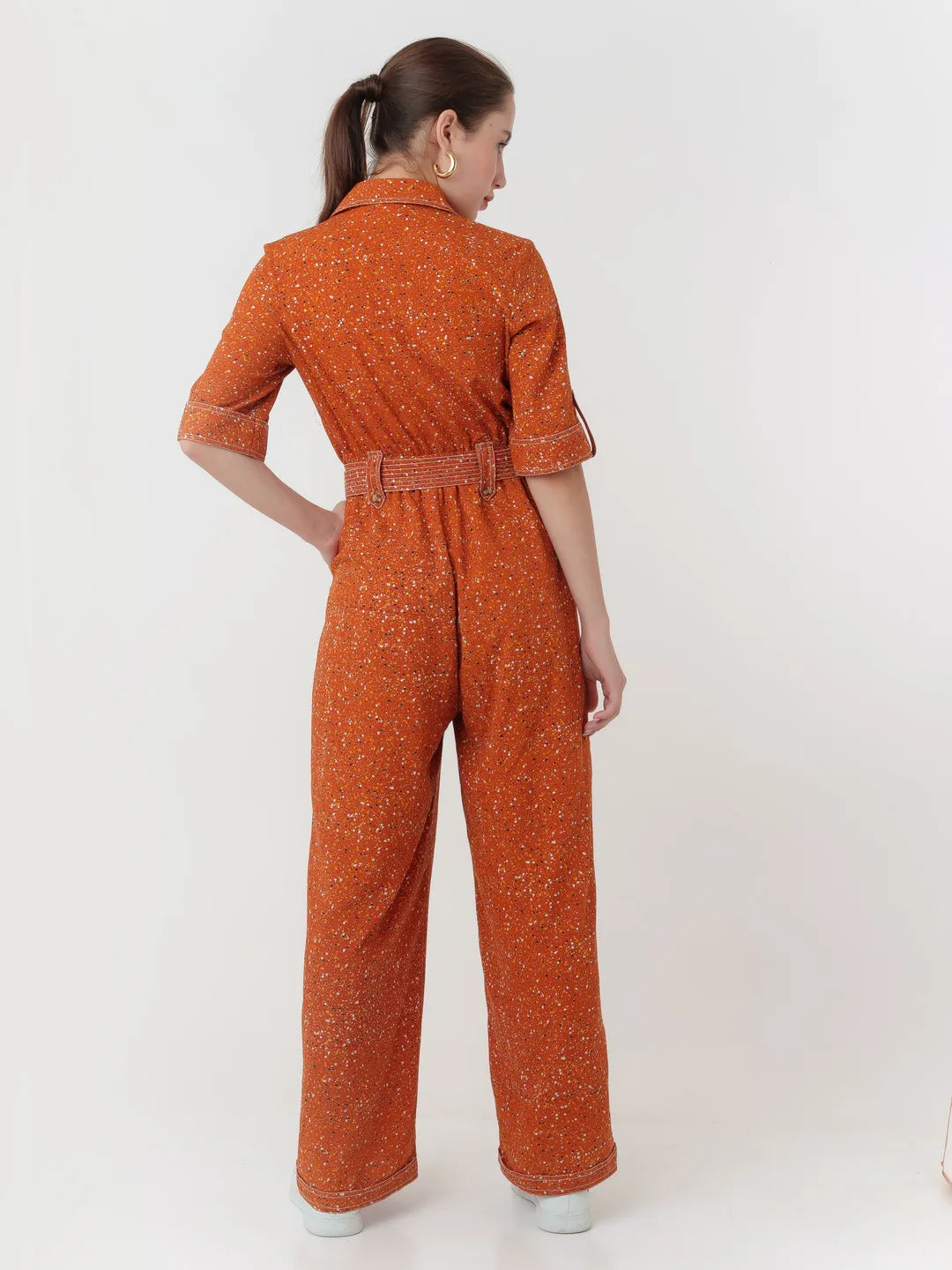 Brown Printed Regular Jumpsuit