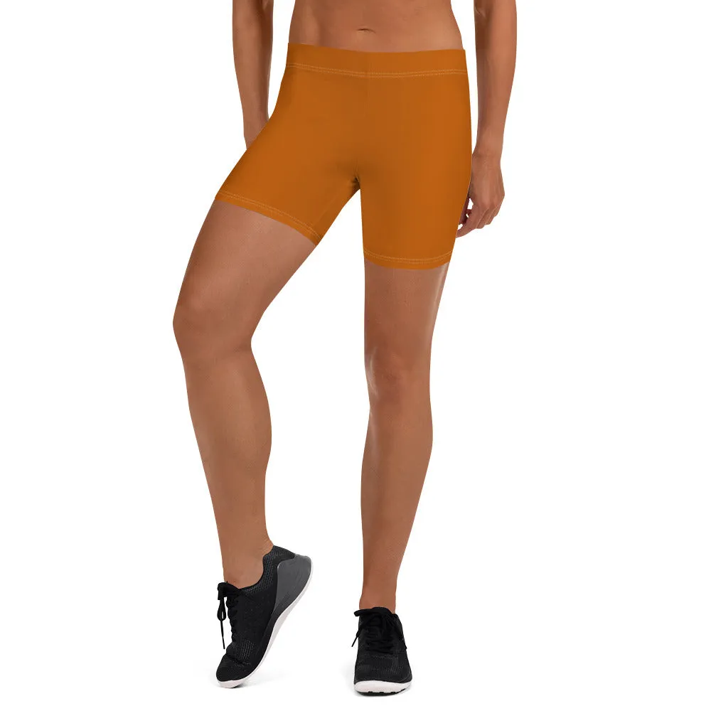 Brown Solid Color Women's Shorts, Ginger Brown Orange Gym Tights-Made in USA/EU/MX