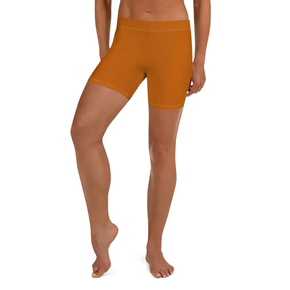 Brown Solid Color Women's Shorts, Ginger Brown Orange Gym Tights-Made in USA/EU/MX