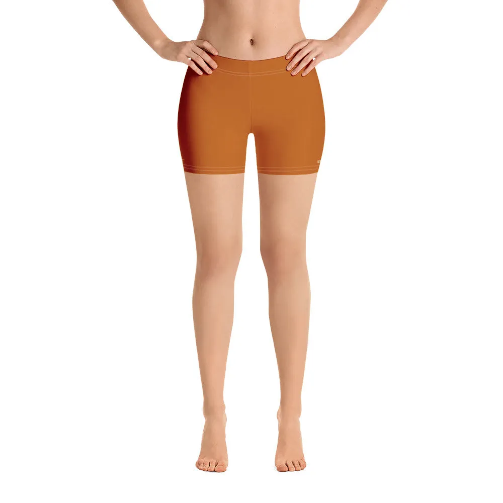 Brown Solid Color Women's Shorts, Ginger Brown Orange Gym Tights-Made in USA/EU/MX