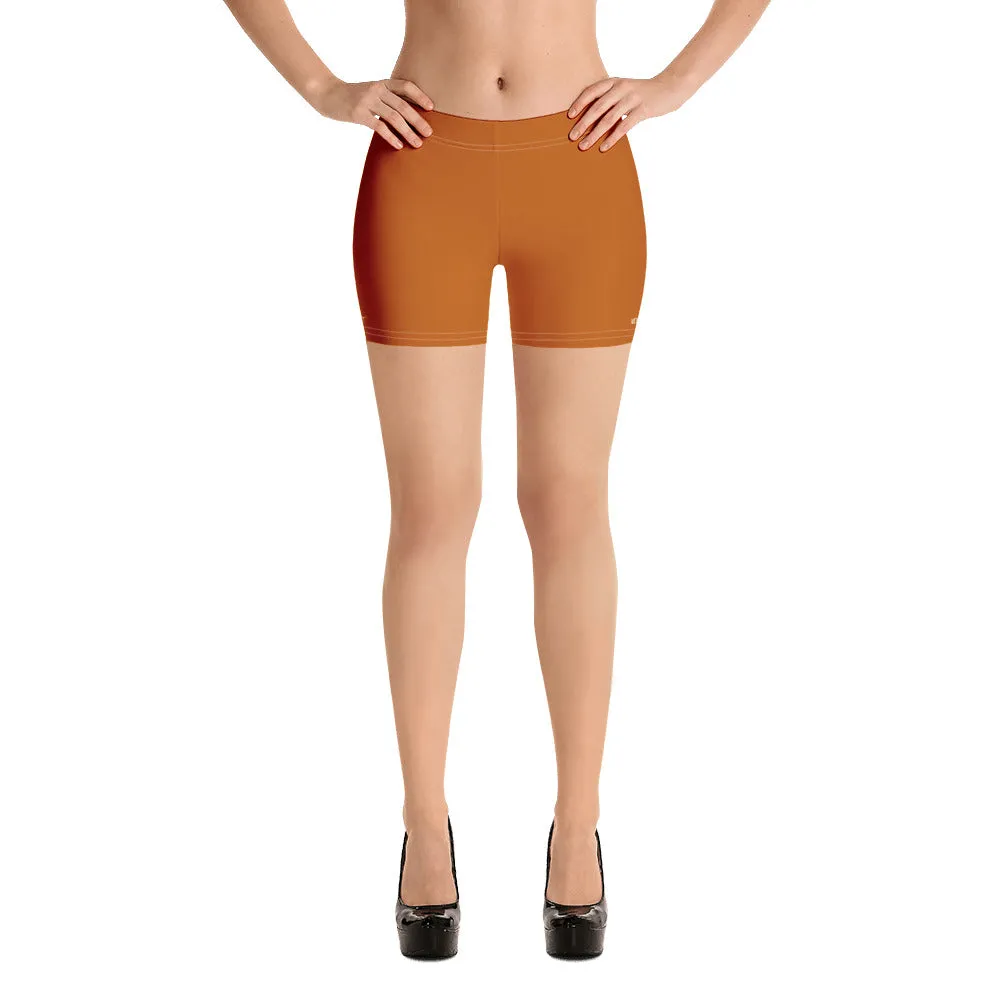 Brown Solid Color Women's Shorts, Ginger Brown Orange Gym Tights-Made in USA/EU/MX