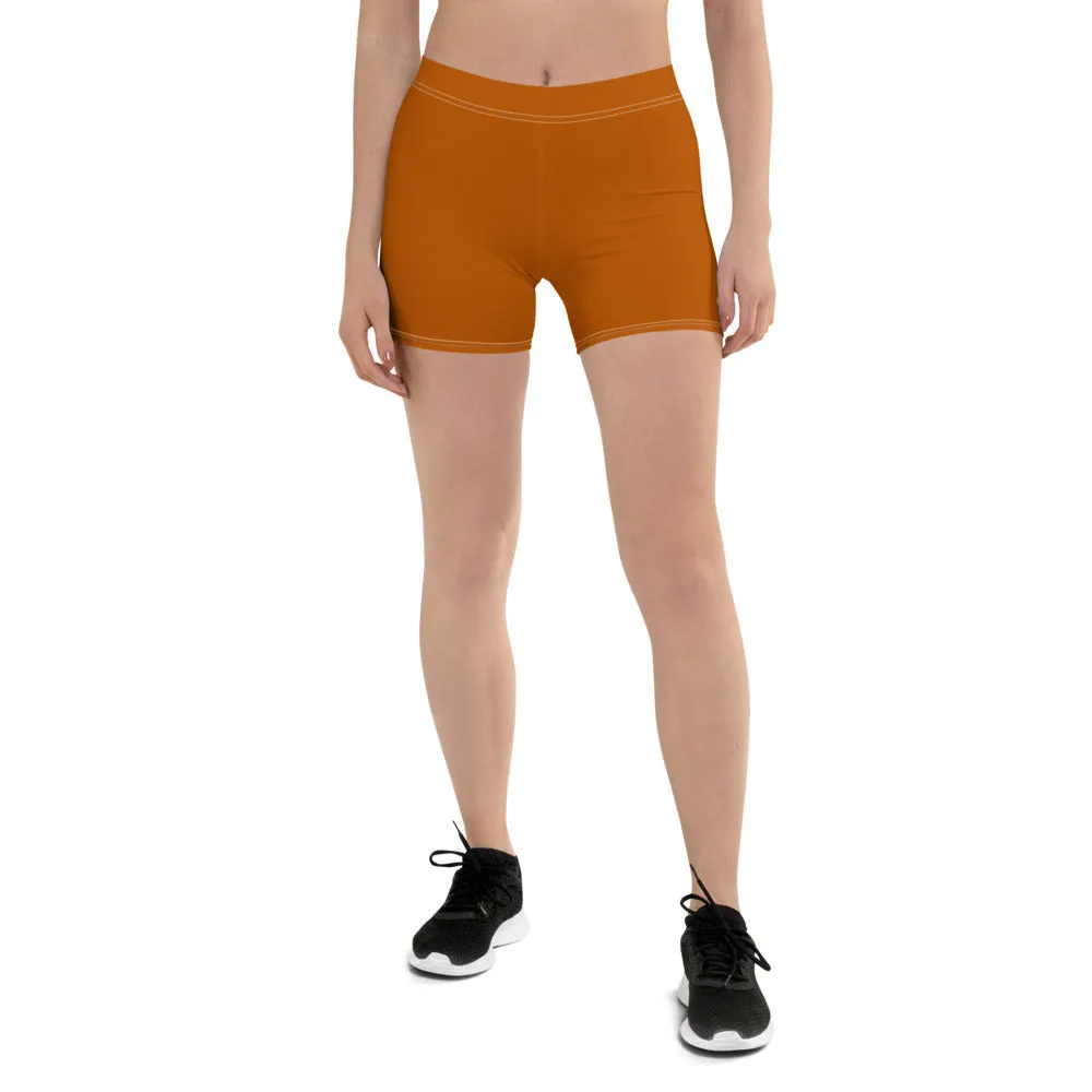 Brown Solid Color Women's Shorts, Ginger Brown Orange Gym Tights-Made in USA/EU/MX