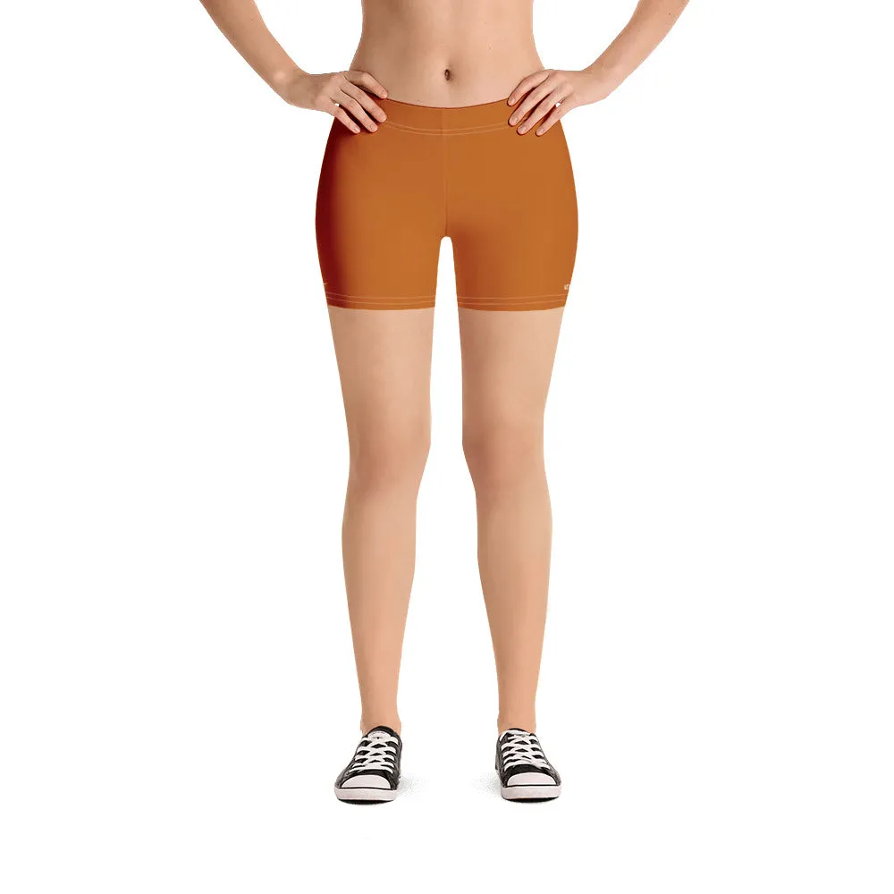 Brown Solid Color Women's Shorts, Ginger Brown Orange Gym Tights-Made in USA/EU/MX