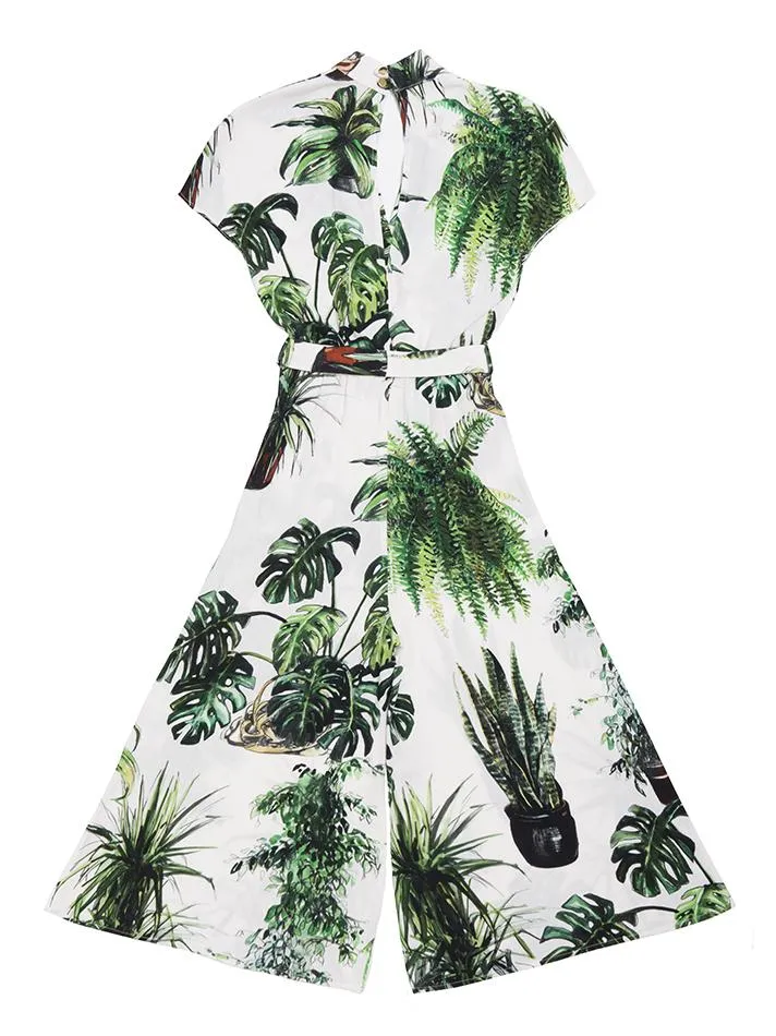 Budapest Plants Print Kimono Jumpsuit