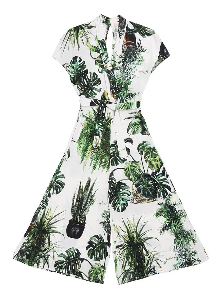 Budapest Plants Print Kimono Jumpsuit