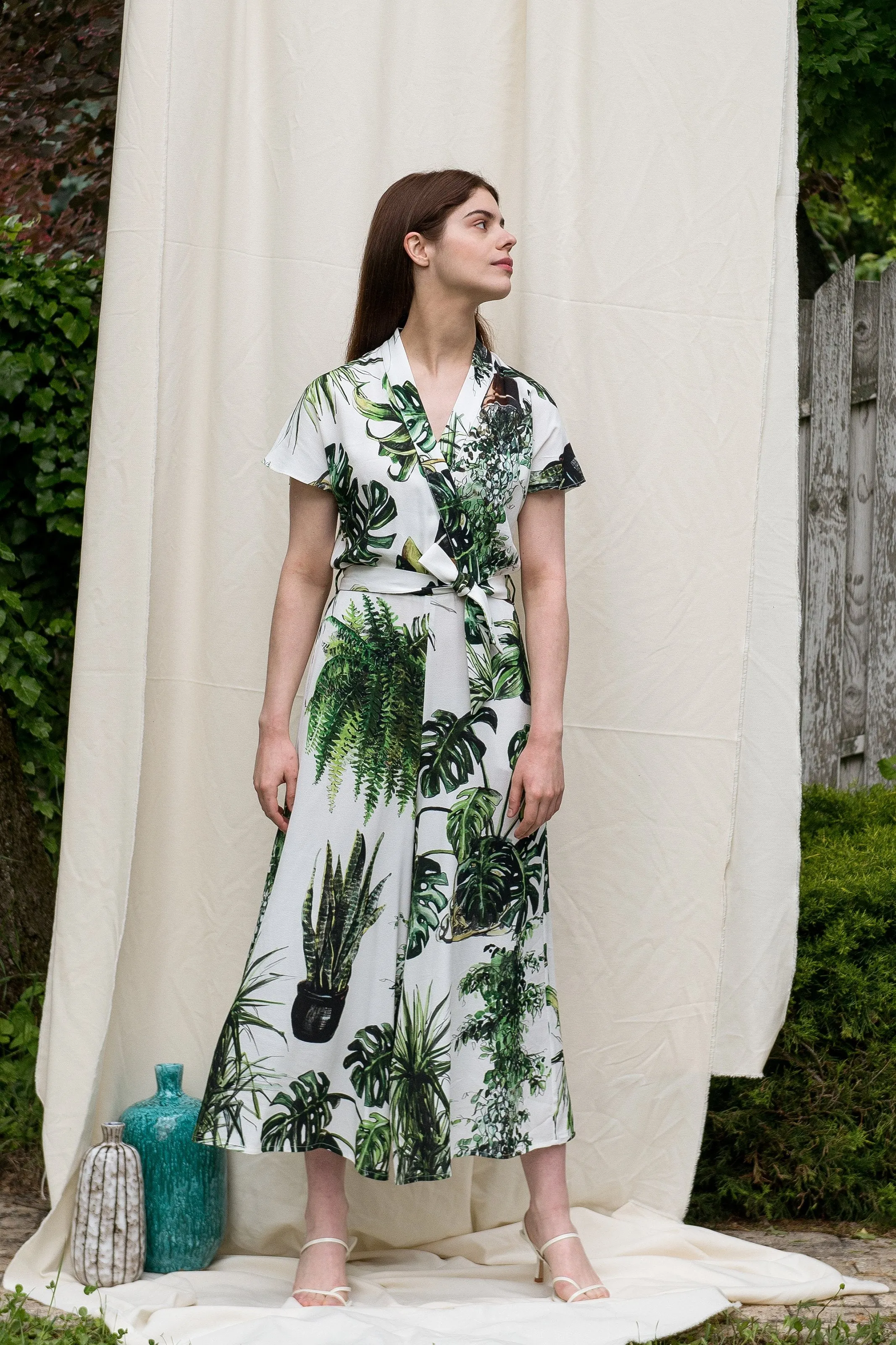 Budapest Plants Print Kimono Jumpsuit