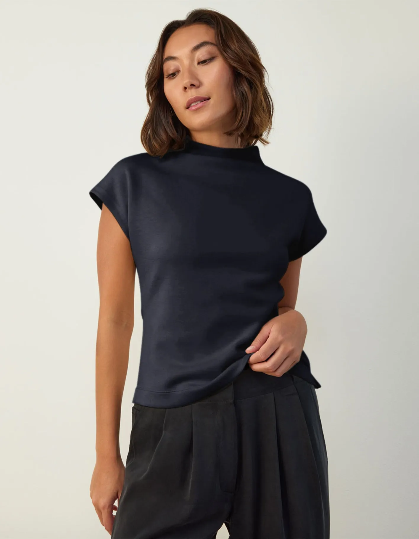 Cap Sleeve Mock Neck Top