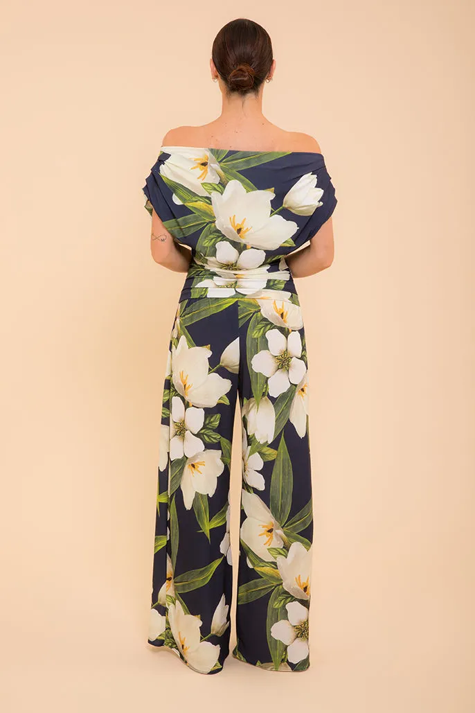 CARBON JERSEY JUMPSUIT (NAVY/LILY PRINT)