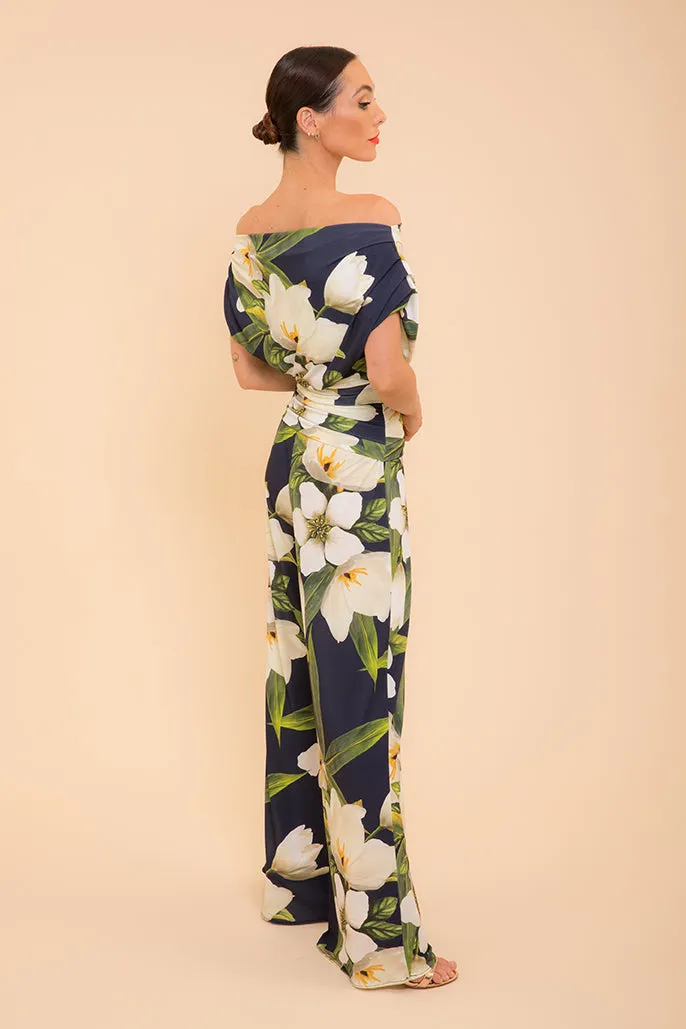 CARBON JERSEY JUMPSUIT (NAVY/LILY PRINT)
