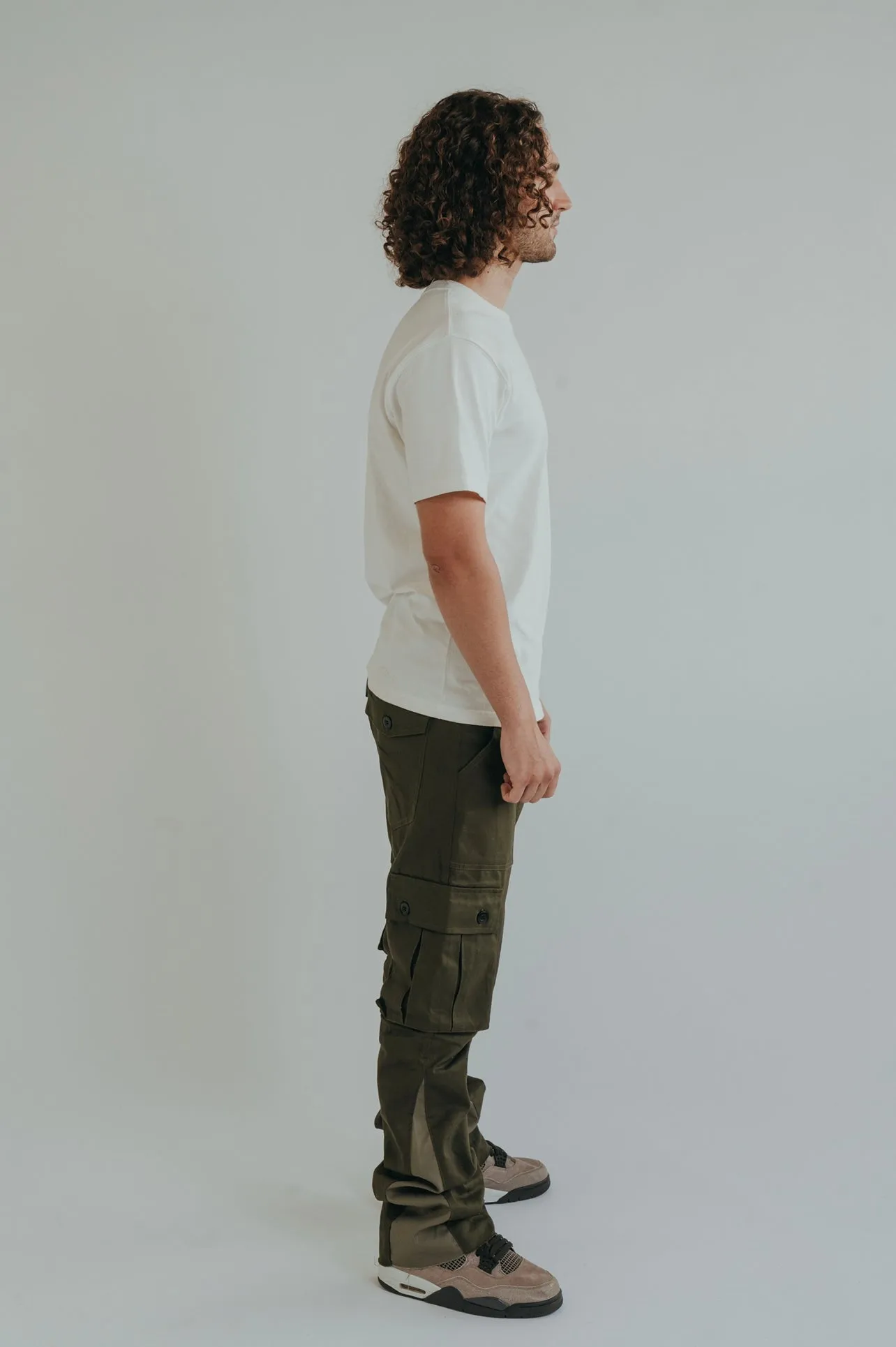 CARGO FLARE TROUSERS - KHAKI