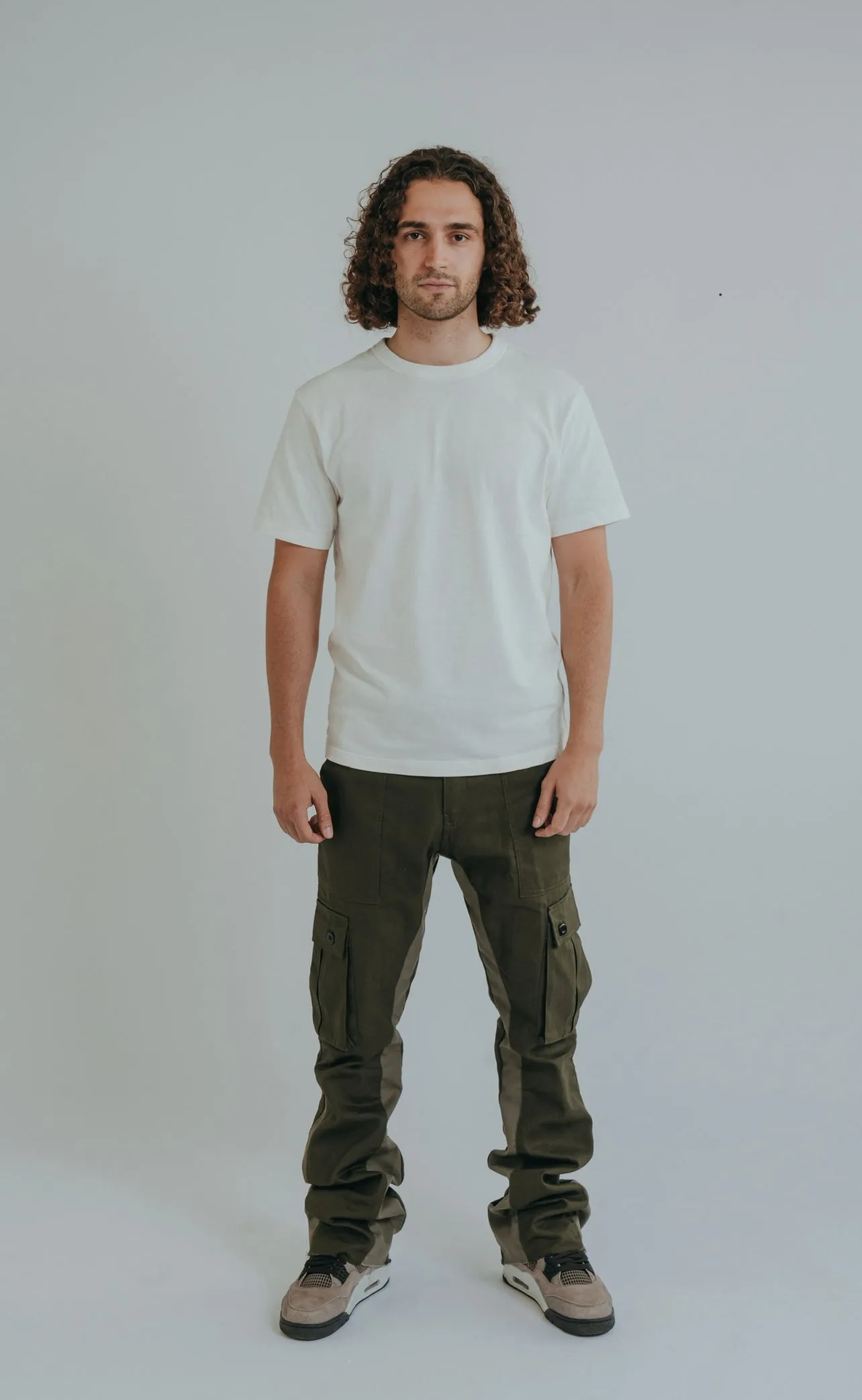 CARGO FLARE TROUSERS - KHAKI