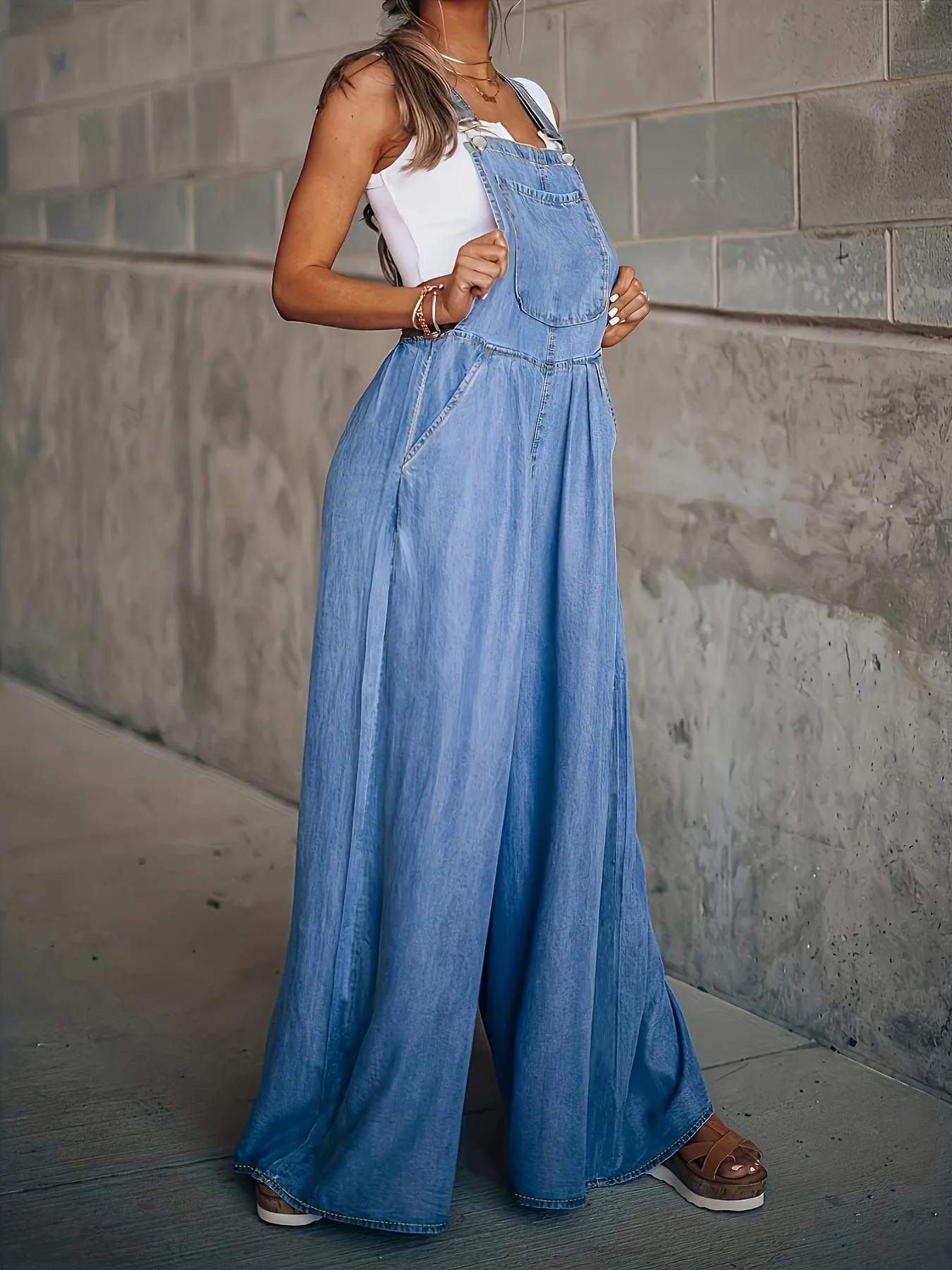 Casual Denim Bell Bottom Jumpsuit