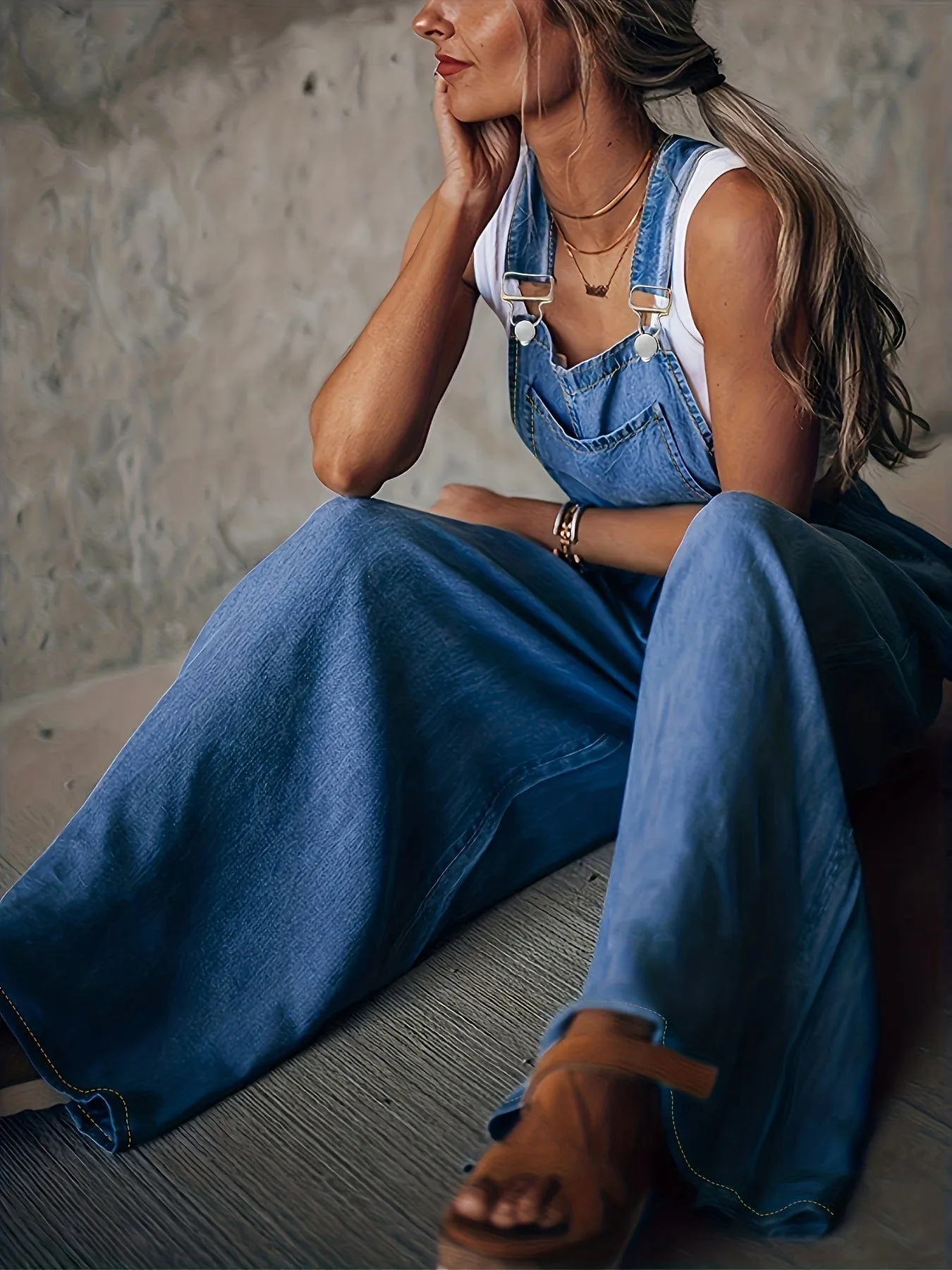 Casual Denim Bell Bottom Jumpsuit