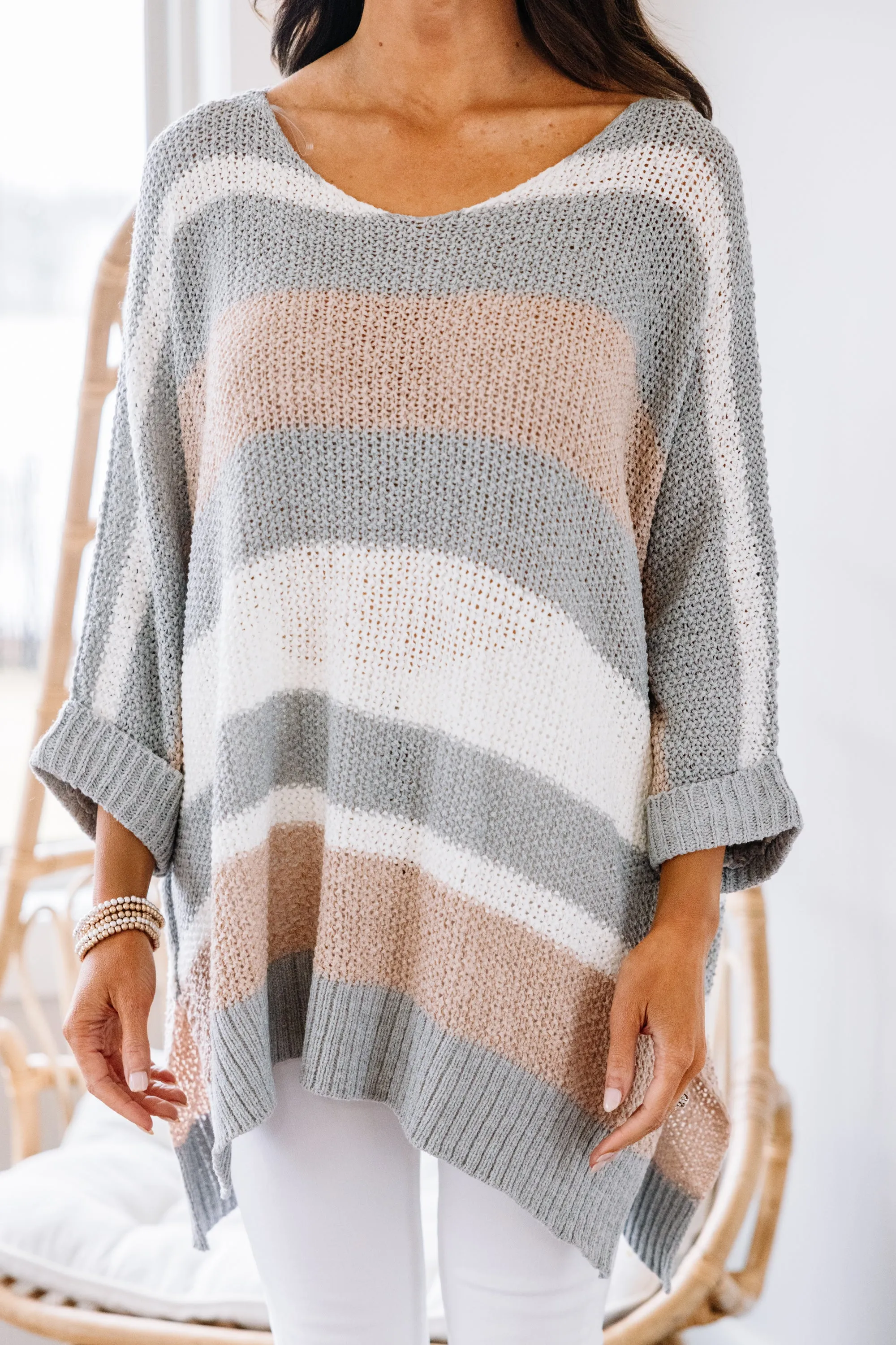 Casual Encounters Silver Gray Colorblock Sweater
