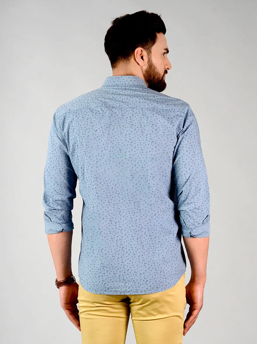 Citadel Blue Printed Slim Fit Casual Shirt | Greenfibre