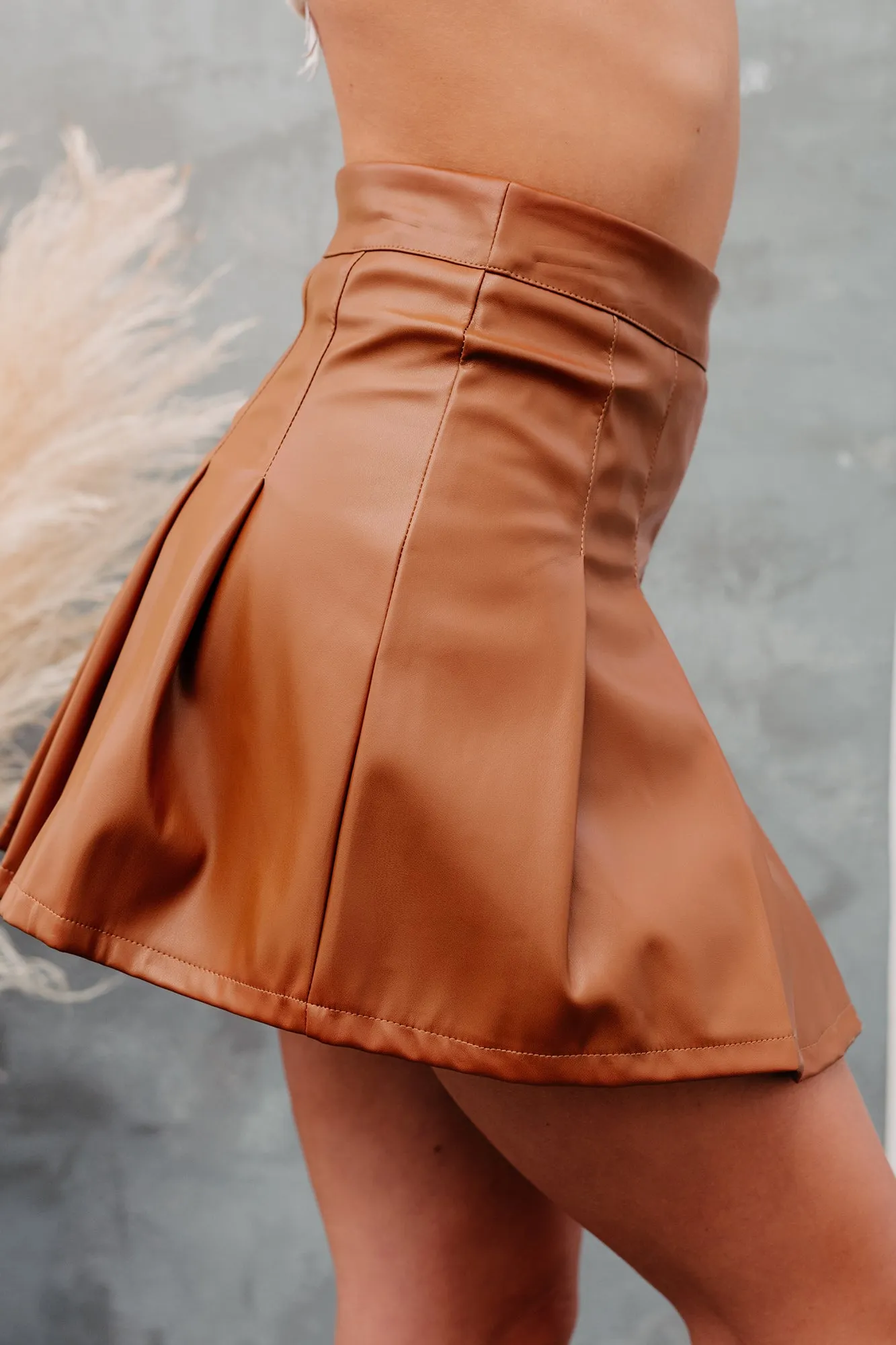 City Chick Pleated Faux Leather Skort (Brown)