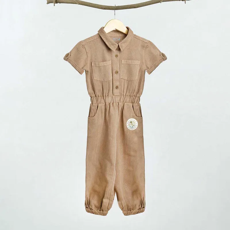 Cotton Twill Jumpsuit for Kids | Brown