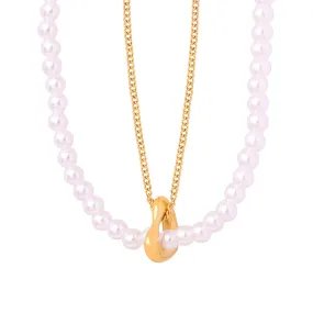 Creative Stacked Double Layered Heart Pendant Pearl Necklace