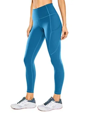 CRZ YOGA Women's Naked Feeling Workout Leggings 25 Inches - High Waisted Yoga Pants with Side Pockets Carbon blue