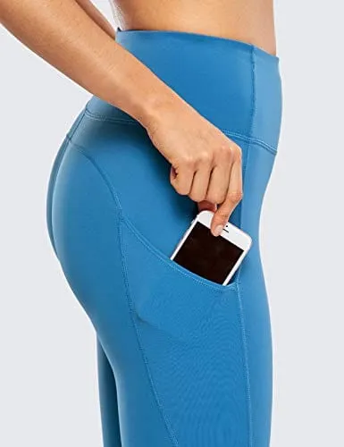 CRZ YOGA Women's Naked Feeling Workout Leggings 25 Inches - High Waisted Yoga Pants with Side Pockets Carbon blue
