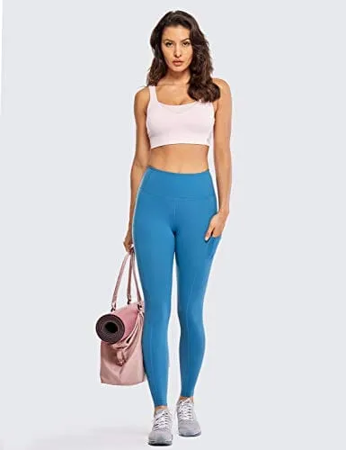 CRZ YOGA Women's Naked Feeling Workout Leggings 25 Inches - High Waisted Yoga Pants with Side Pockets Carbon blue