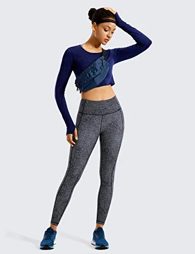 CRZ YOGA Women's Naked Feeling Workout Leggings 25 Inches - High Waisted Yoga Pants with Side Pockets Printed V-Amelia