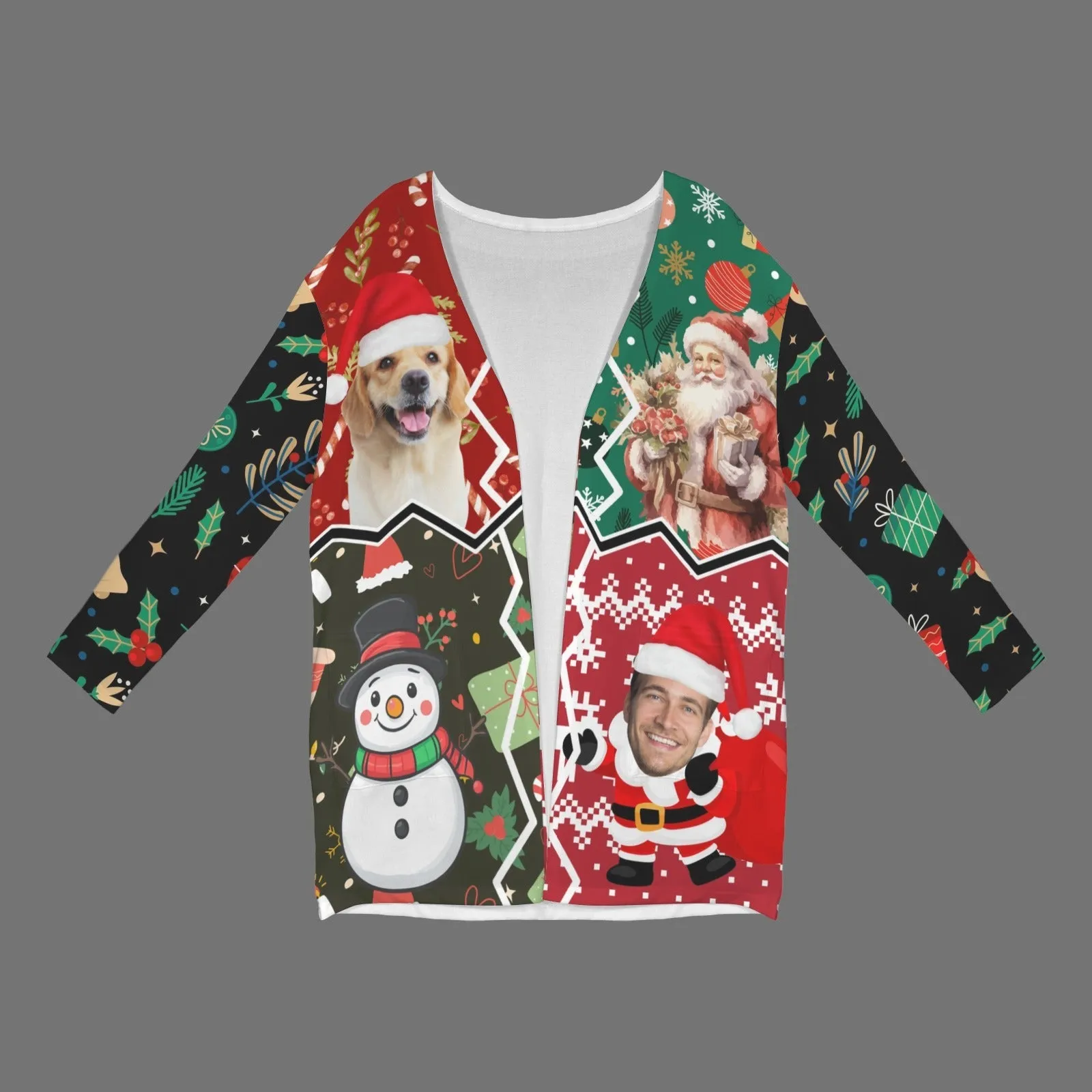 Custom Dog&Owner Picture Cardigan Ugly Christmas Sweater Women's Long Sleeve Pocket Cardigan