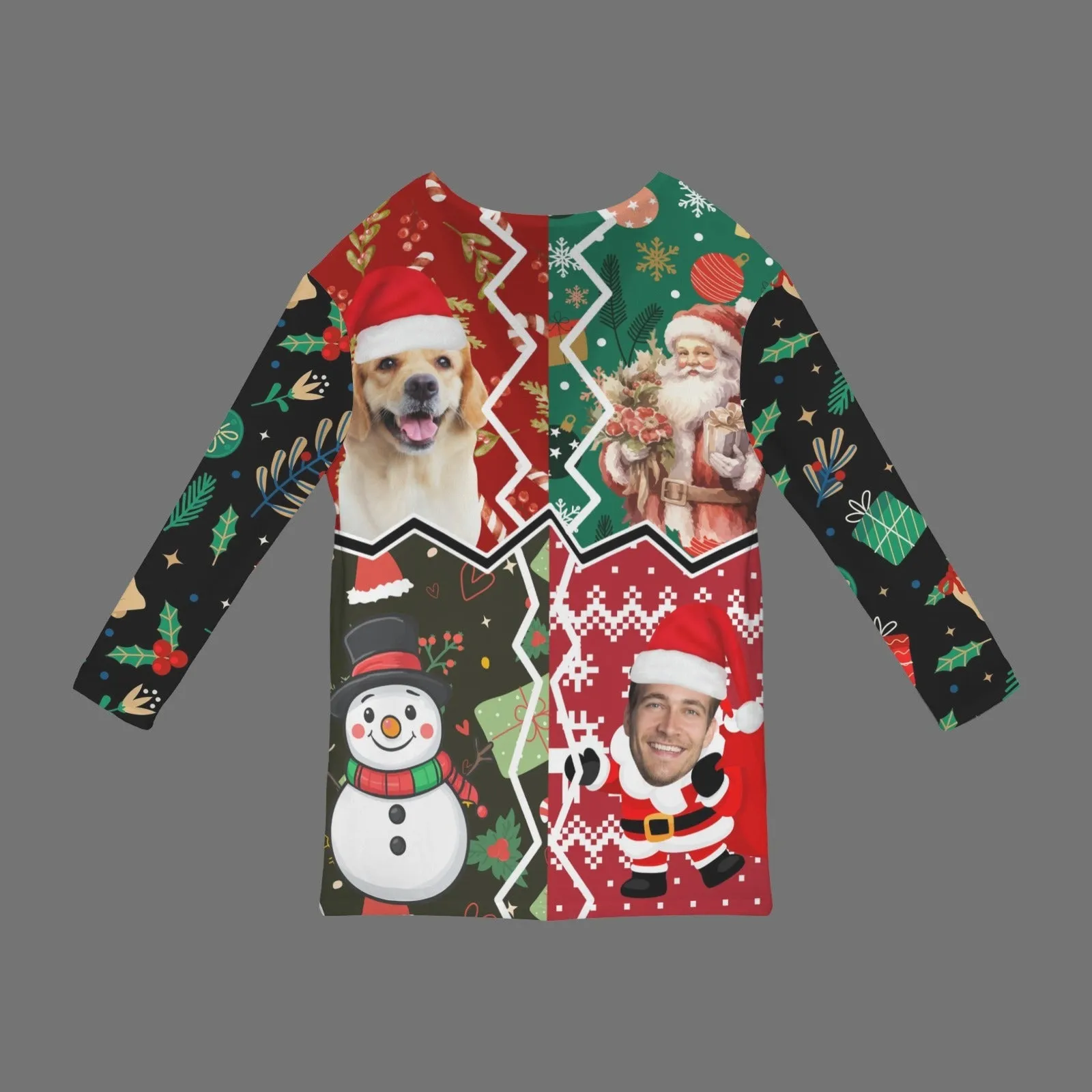 Custom Dog&Owner Picture Cardigan Ugly Christmas Sweater Women's Long Sleeve Pocket Cardigan